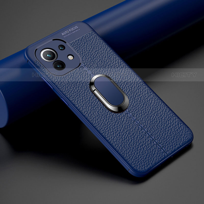 Custodia Silicone Morbida In Pelle Cover con Magnetico Anello Supporto T01 per Xiaomi Mi 11 5G Blu
