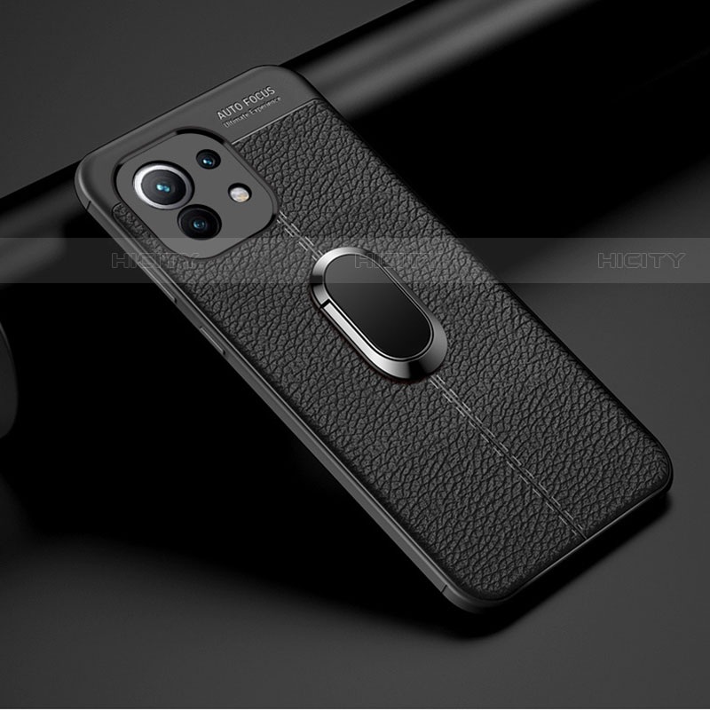 Custodia Silicone Morbida In Pelle Cover con Magnetico Anello Supporto T01 per Xiaomi Mi 11 Lite 4G Nero