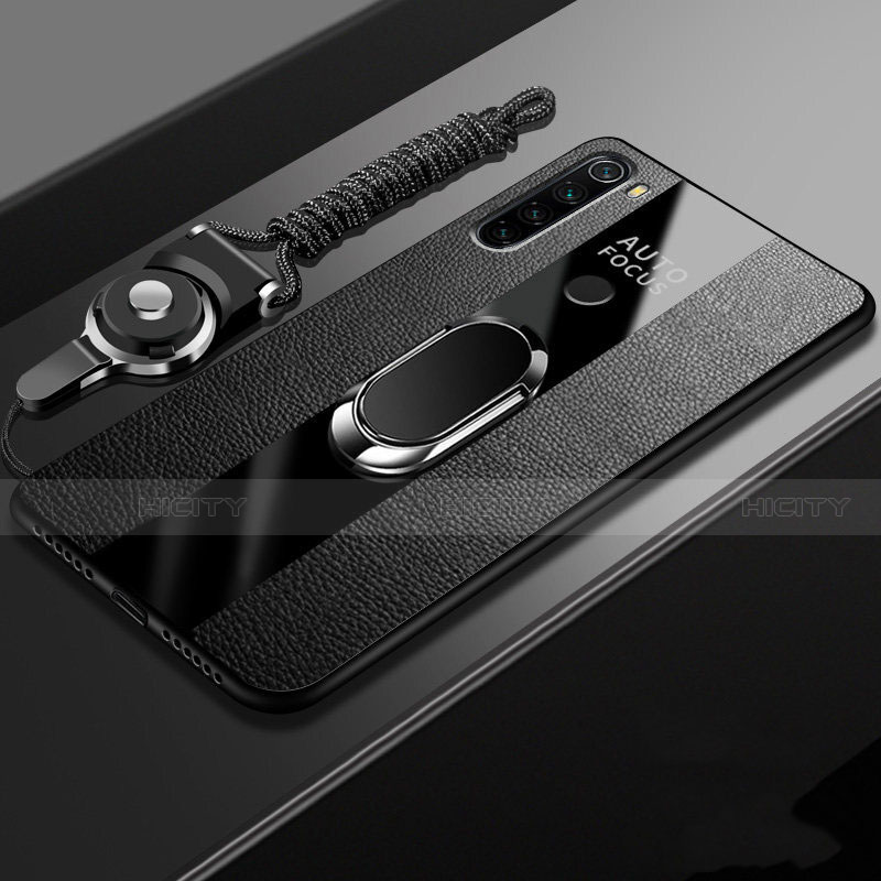 Custodia Silicone Morbida In Pelle Cover con Magnetico Anello Supporto T01 per Xiaomi Redmi Note 8T Nero