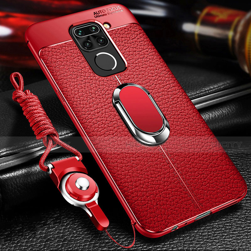 Custodia Silicone Morbida In Pelle Cover con Magnetico Anello Supporto T01 per Xiaomi Redmi Note 9 Rosso