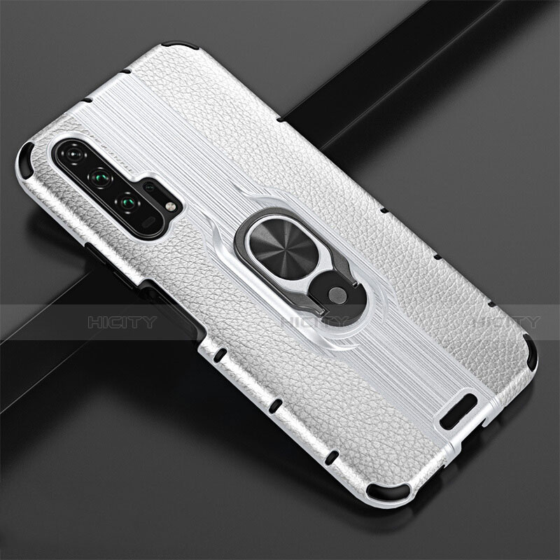 Custodia Silicone Morbida In Pelle Cover con Magnetico Anello Supporto T02 per Huawei Honor 20 Pro Bianco