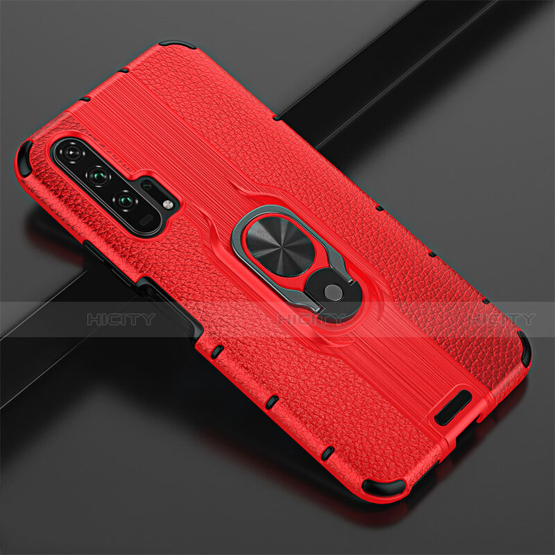 Custodia Silicone Morbida In Pelle Cover con Magnetico Anello Supporto T02 per Huawei Honor 20 Pro Rosso