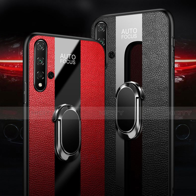 Custodia Silicone Morbida In Pelle Cover con Magnetico Anello Supporto T02 per Huawei Nova 5