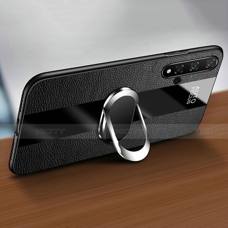 Custodia Silicone Morbida In Pelle Cover con Magnetico Anello Supporto T02 per Huawei Nova 5