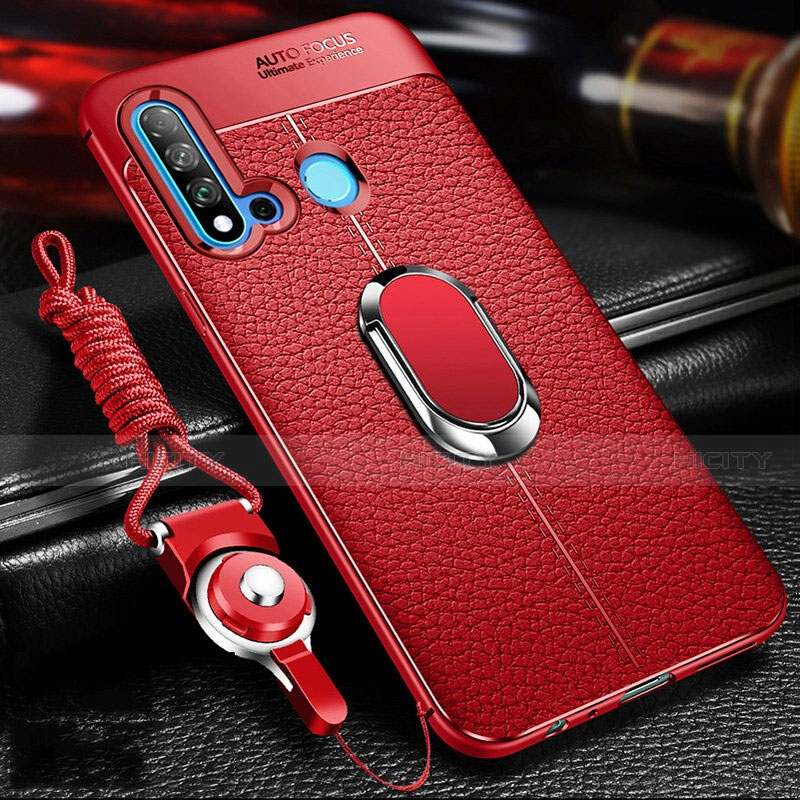 Custodia Silicone Morbida In Pelle Cover con Magnetico Anello Supporto T02 per Huawei Nova 5i Rosso