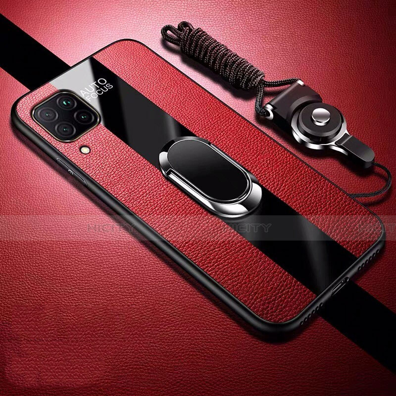Custodia Silicone Morbida In Pelle Cover con Magnetico Anello Supporto T02 per Huawei Nova 7i Rosso