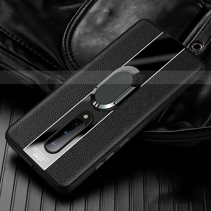 Custodia Silicone Morbida In Pelle Cover con Magnetico Anello Supporto T02 per OnePlus 8 Nero