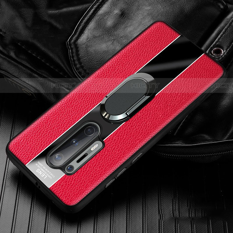 Custodia Silicone Morbida In Pelle Cover con Magnetico Anello Supporto T02 per OnePlus 8 Pro Rosso