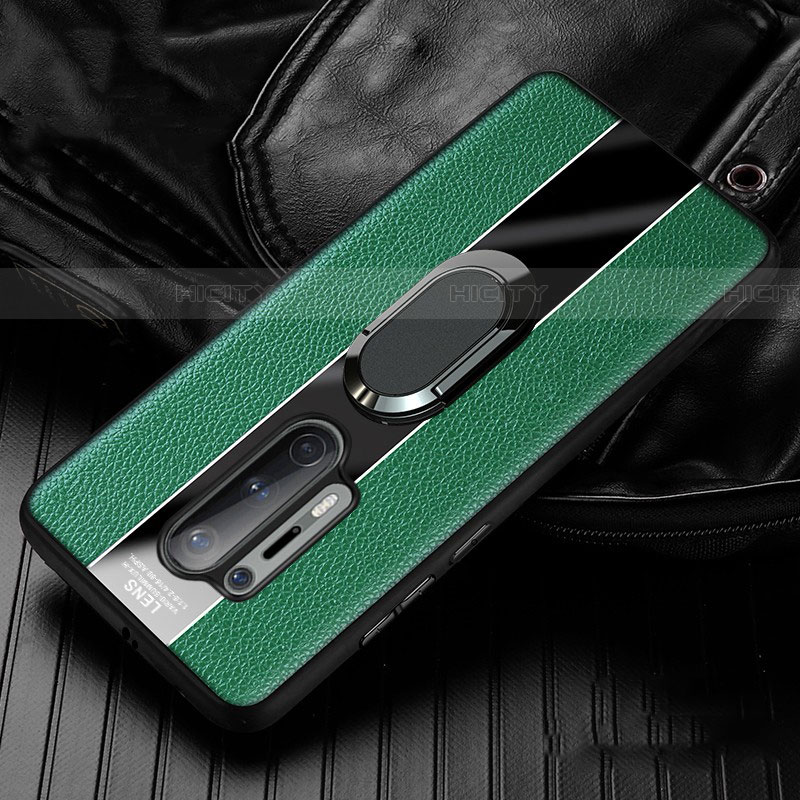 Custodia Silicone Morbida In Pelle Cover con Magnetico Anello Supporto T02 per OnePlus 8 Pro Verde