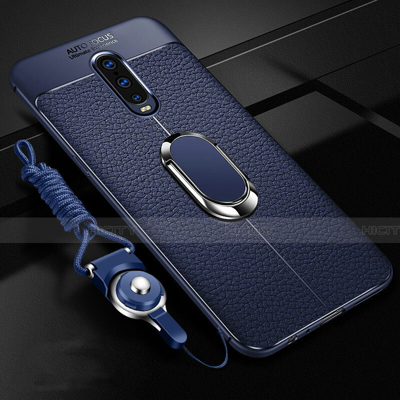 Custodia Silicone Morbida In Pelle Cover con Magnetico Anello Supporto T02 per Oppo R17 Pro Blu