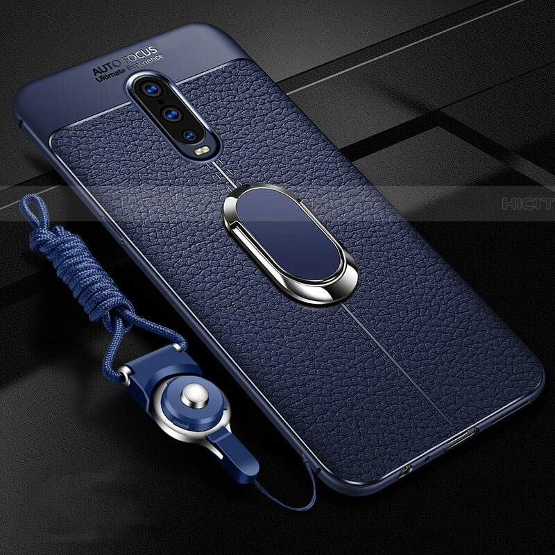 Custodia Silicone Morbida In Pelle Cover con Magnetico Anello Supporto T02 per Oppo RX17 Pro Blu