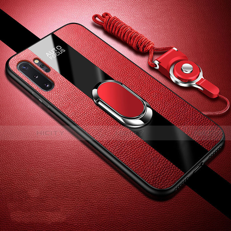 Custodia Silicone Morbida In Pelle Cover con Magnetico Anello Supporto T02 per Samsung Galaxy Note 10 Plus Rosso