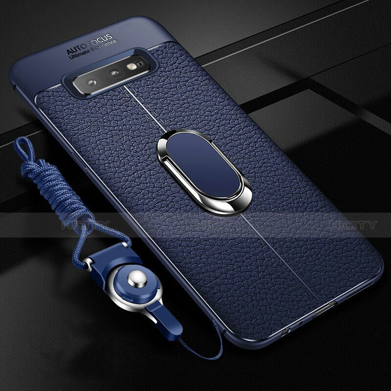 Custodia Silicone Morbida In Pelle Cover con Magnetico Anello Supporto T02 per Samsung Galaxy S10 Plus Blu