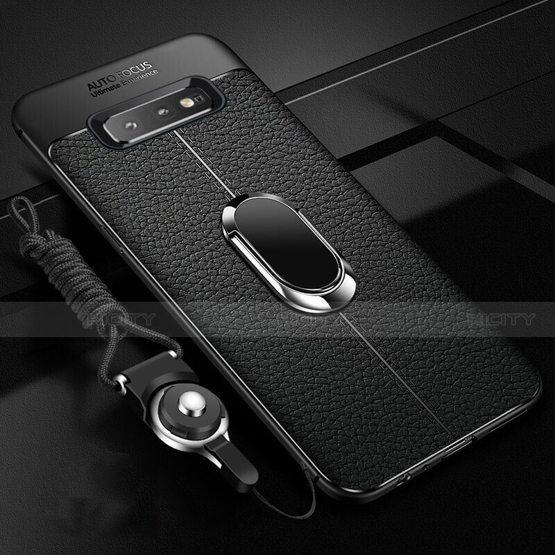 Custodia Silicone Morbida In Pelle Cover con Magnetico Anello Supporto T02 per Samsung Galaxy S10 Plus Nero