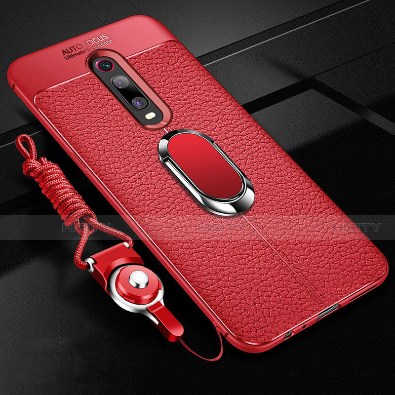 Custodia Silicone Morbida In Pelle Cover con Magnetico Anello Supporto T02 per Xiaomi Mi 9T Pro Rosso