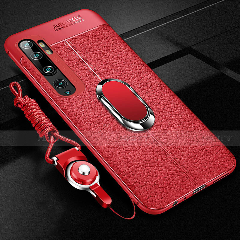 Custodia Silicone Morbida In Pelle Cover con Magnetico Anello Supporto T02 per Xiaomi Mi Note 10 Pro Rosso