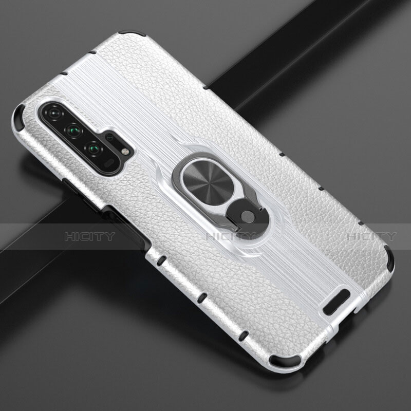 Custodia Silicone Morbida In Pelle Cover con Magnetico Anello Supporto T03 per Huawei Honor 20 Pro Bianco