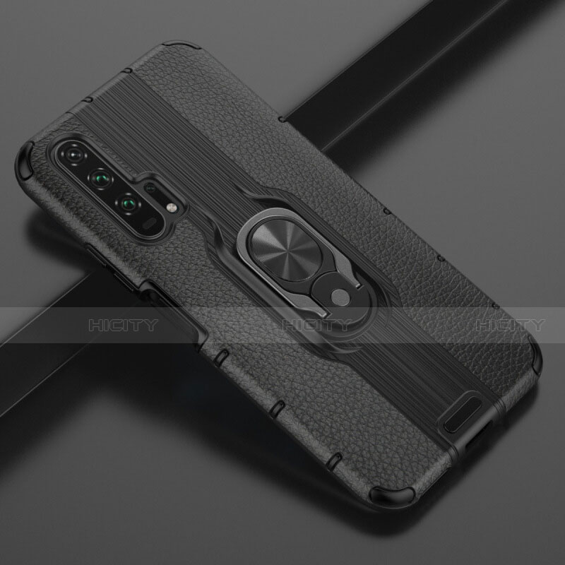 Custodia Silicone Morbida In Pelle Cover con Magnetico Anello Supporto T03 per Huawei Honor 20 Pro Nero