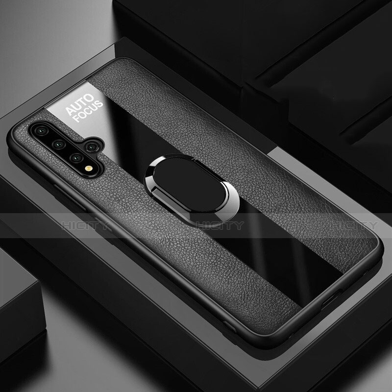 Custodia Silicone Morbida In Pelle Cover con Magnetico Anello Supporto T03 per Huawei Honor 20S Nero