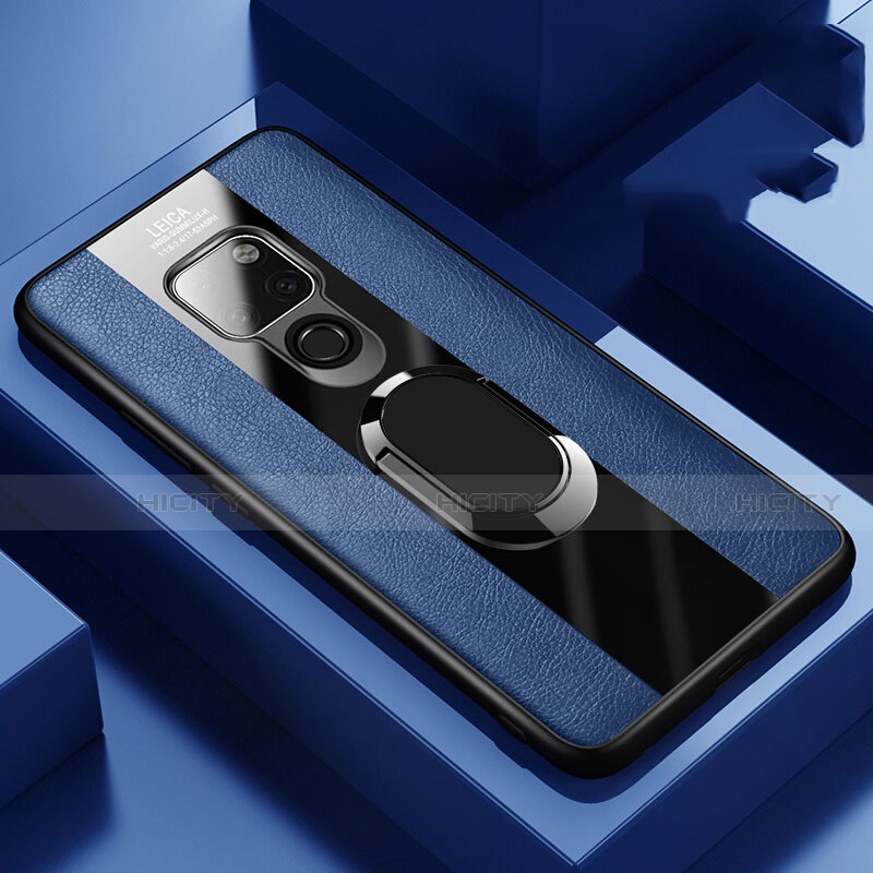 Custodia Silicone Morbida In Pelle Cover con Magnetico Anello Supporto T03 per Huawei Mate 20 Blu
