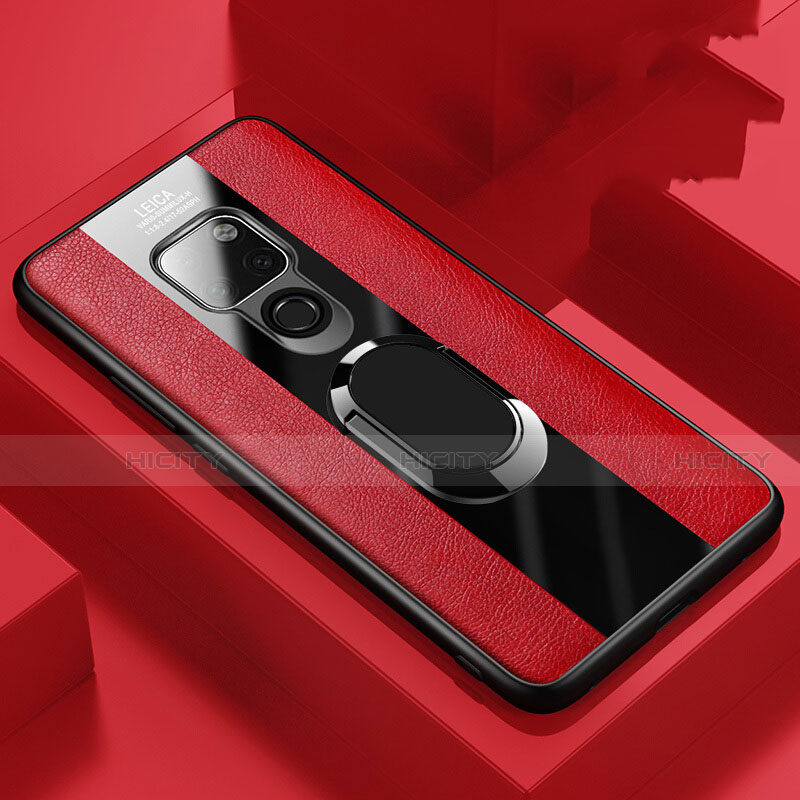 Custodia Silicone Morbida In Pelle Cover con Magnetico Anello Supporto T03 per Huawei Mate 20 Rosso