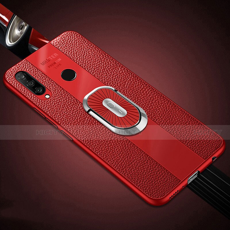 Custodia Silicone Morbida In Pelle Cover con Magnetico Anello Supporto T03 per Huawei P30 Lite New Edition Rosso