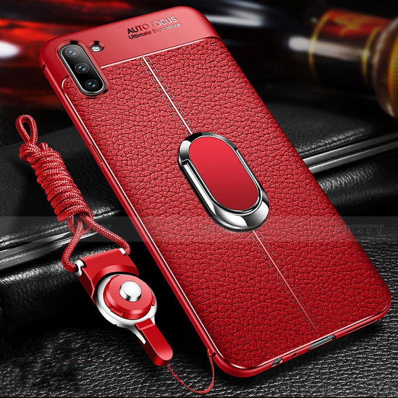 Custodia Silicone Morbida In Pelle Cover con Magnetico Anello Supporto T03 per Samsung Galaxy Note 10 5G Rosso