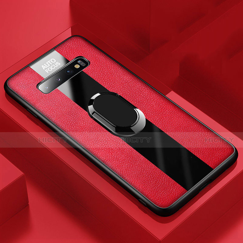 Custodia Silicone Morbida In Pelle Cover con Magnetico Anello Supporto T03 per Samsung Galaxy S10