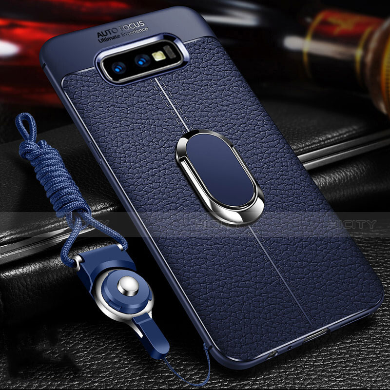 Custodia Silicone Morbida In Pelle Cover con Magnetico Anello Supporto T03 per Samsung Galaxy S10e Blu