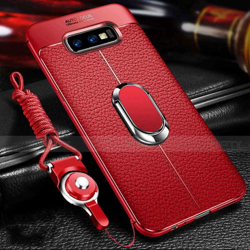 Custodia Silicone Morbida In Pelle Cover con Magnetico Anello Supporto T03 per Samsung Galaxy S10e Rosso