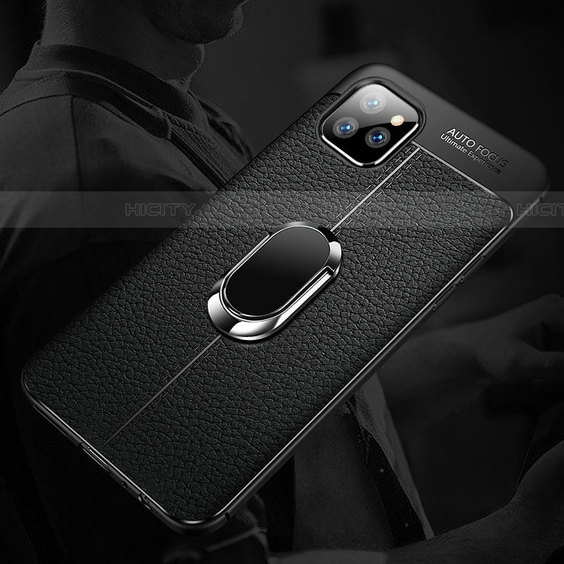 Custodia Silicone Morbida In Pelle Cover con Magnetico Anello Supporto T04 per Apple iPhone 11 Pro Max