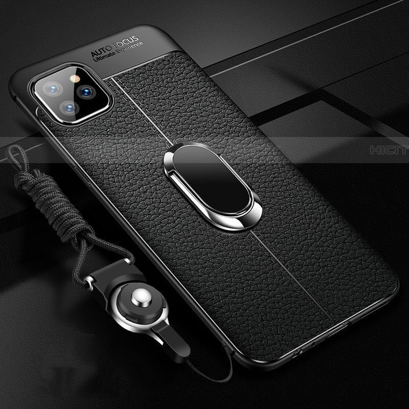 Custodia Silicone Morbida In Pelle Cover con Magnetico Anello Supporto T04 per Apple iPhone 11 Pro Max Nero