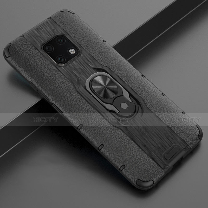 Custodia Silicone Morbida In Pelle Cover con Magnetico Anello Supporto T04 per Huawei Mate 20 Pro Nero