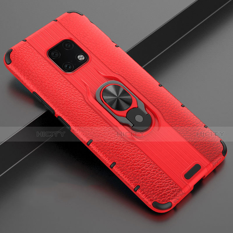 Custodia Silicone Morbida In Pelle Cover con Magnetico Anello Supporto T04 per Huawei Mate 20 Pro Rosso