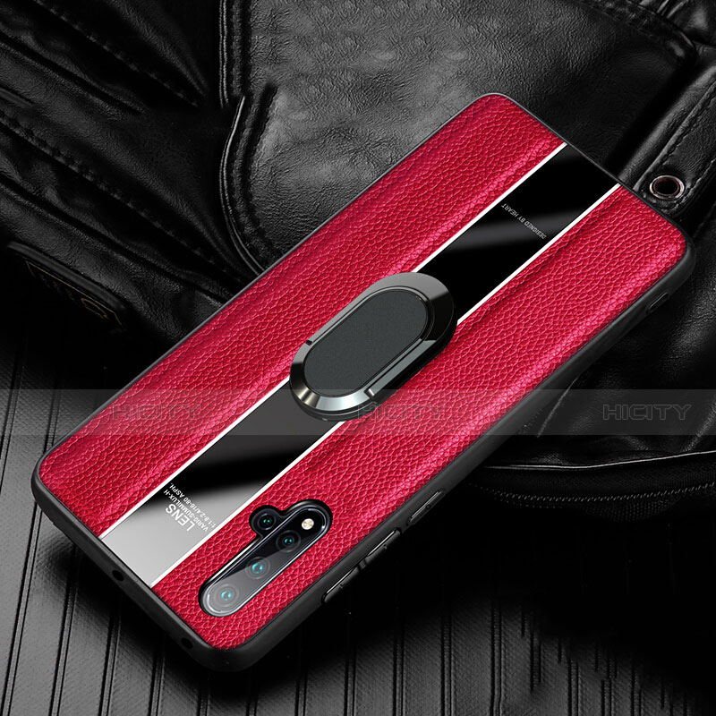 Custodia Silicone Morbida In Pelle Cover con Magnetico Anello Supporto T04 per Huawei Nova 5 Rosso