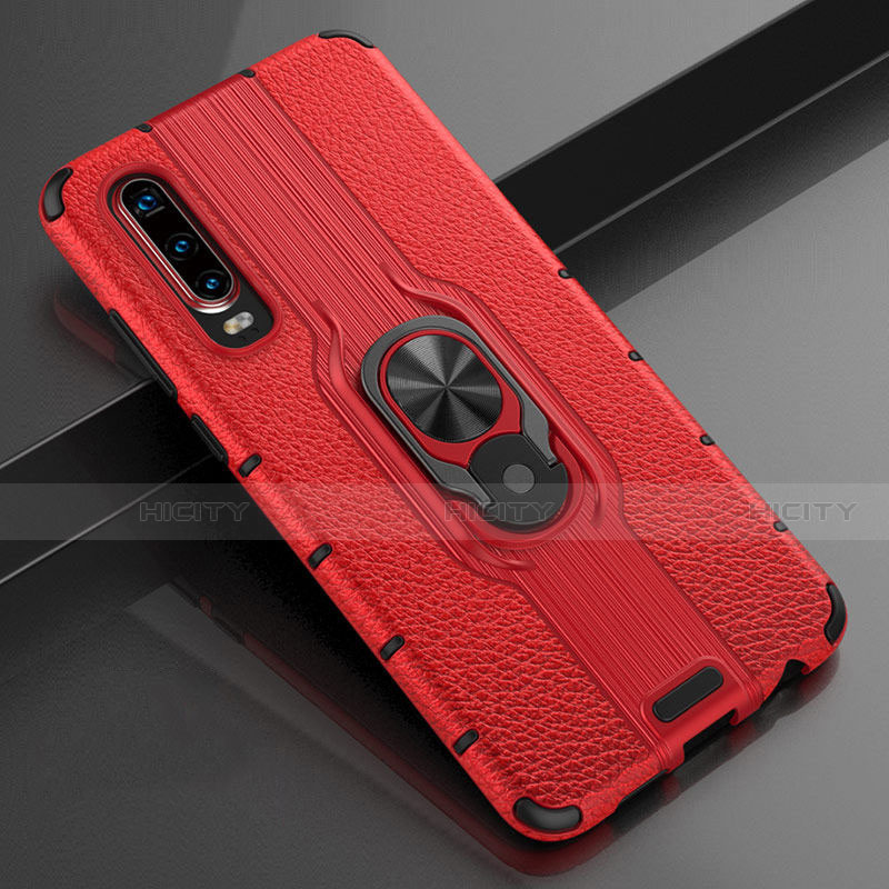 Custodia Silicone Morbida In Pelle Cover con Magnetico Anello Supporto T04 per Huawei P30