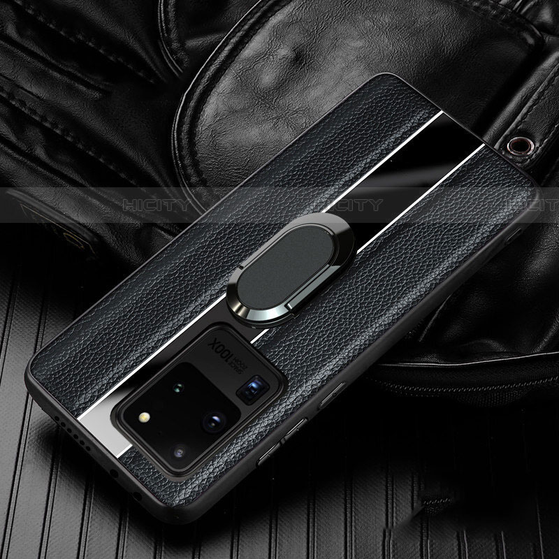 Custodia Silicone Morbida In Pelle Cover con Magnetico Anello Supporto T04 per Samsung Galaxy S20 Ultra