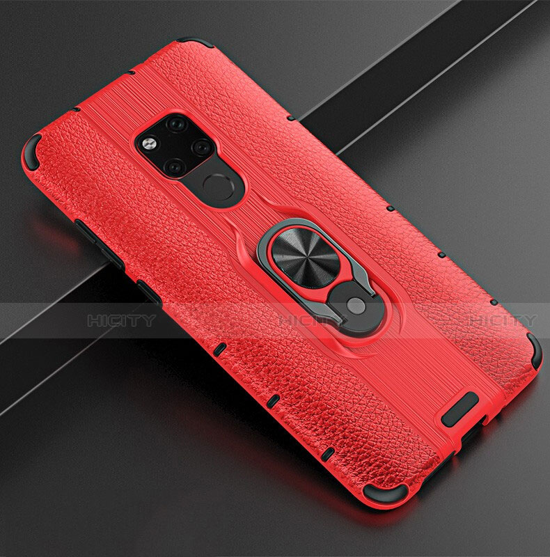Custodia Silicone Morbida In Pelle Cover con Magnetico Anello Supporto T05 per Huawei Mate 20 Rosso