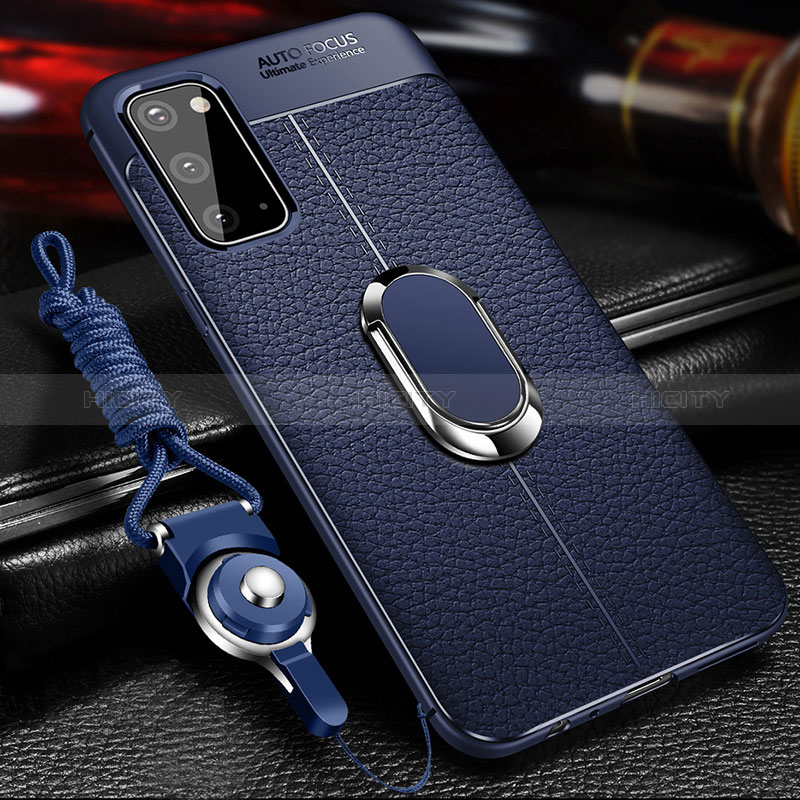 Custodia Silicone Morbida In Pelle Cover con Magnetico Anello Supporto WL1 per Samsung Galaxy S20 5G Blu