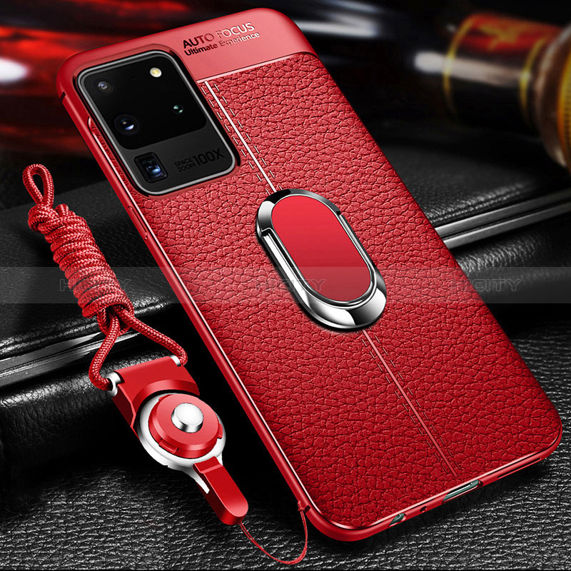 Custodia Silicone Morbida In Pelle Cover con Magnetico Anello Supporto WL1 per Samsung Galaxy S20 Ultra Rosso