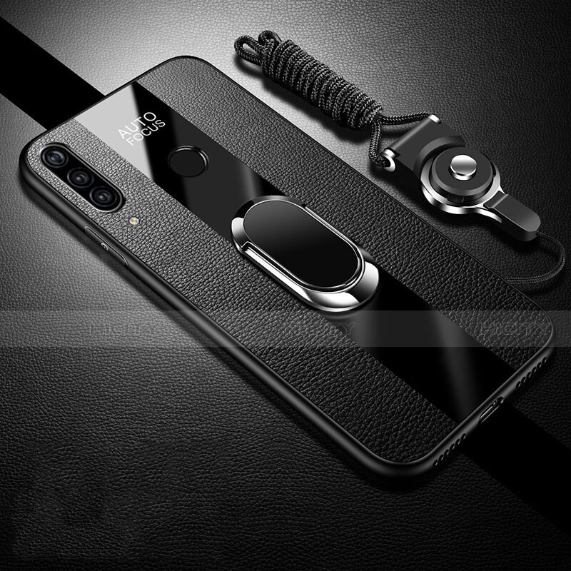 Custodia Silicone Morbida In Pelle Cover con Magnetico Anello Supporto Z03 per Huawei Nova 4e Nero