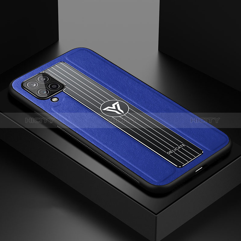 Custodia Silicone Morbida In Pelle Cover con Magnetico FL1 per Samsung Galaxy A12 Blu
