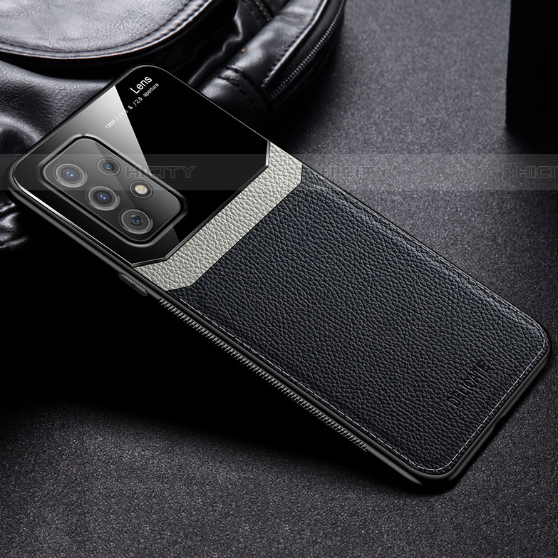 Custodia Silicone Morbida In Pelle Cover con Magnetico FL1 per Samsung Galaxy A52 5G Nero