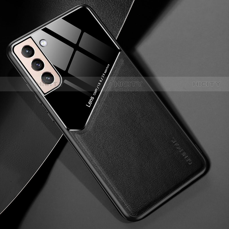Custodia Silicone Morbida In Pelle Cover con Magnetico M01 per Samsung Galaxy S21 5G Nero