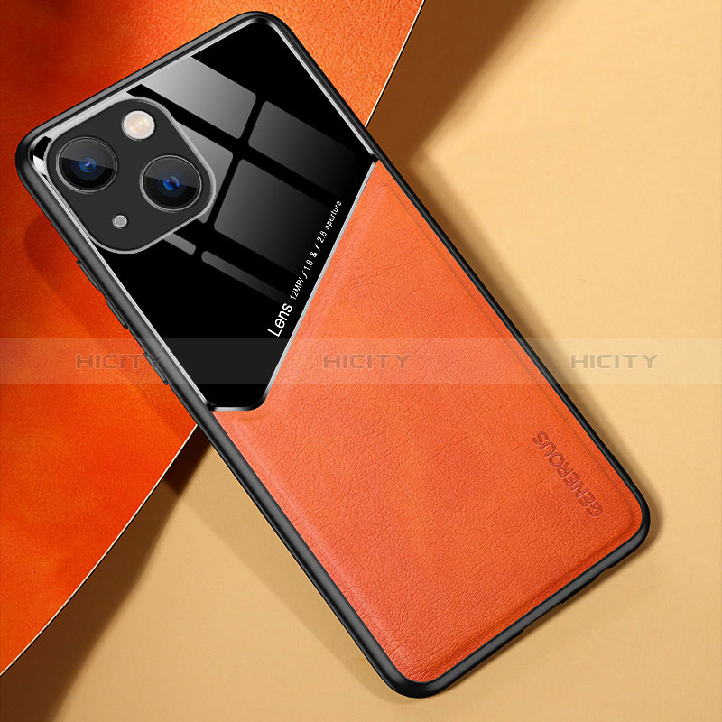 Custodia Silicone Morbida In Pelle Cover con Magnetico per Apple iPhone 13 Arancione