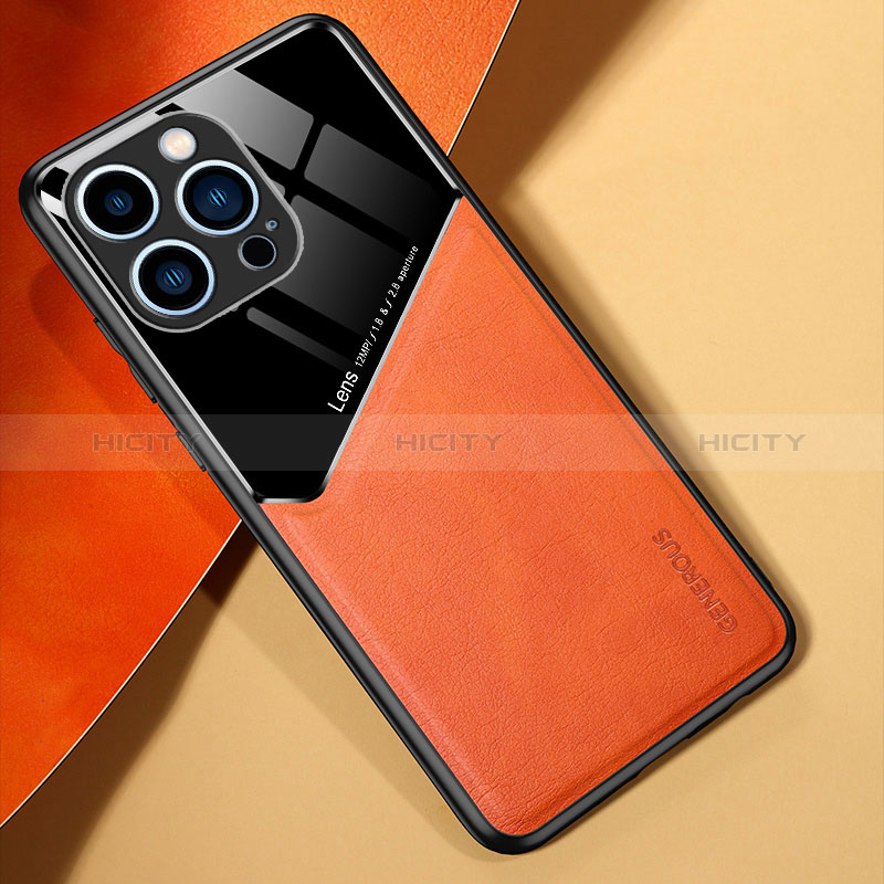 Custodia Silicone Morbida In Pelle Cover con Magnetico per Apple iPhone 14 Pro Max Arancione