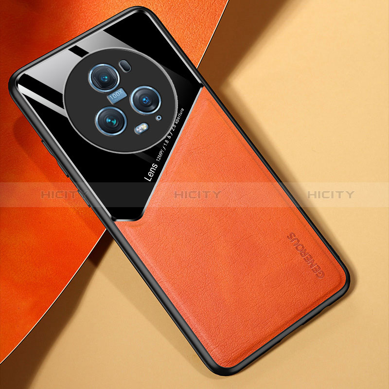 Custodia Silicone Morbida In Pelle Cover con Magnetico per Huawei Honor Magic5 Pro 5G Arancione