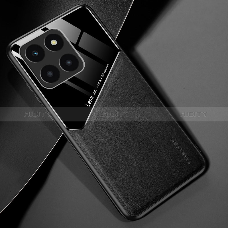 Custodia Silicone Morbida In Pelle Cover con Magnetico per Huawei Honor X6a Nero