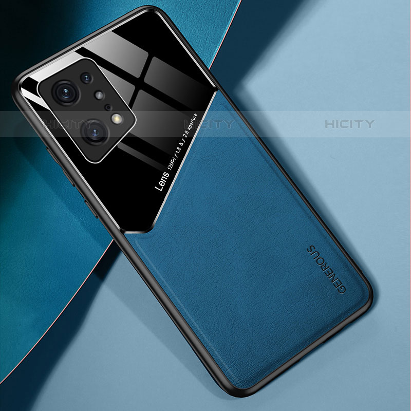 Custodia Silicone Morbida In Pelle Cover con Magnetico per Oppo Find X5 Pro 5G Blu