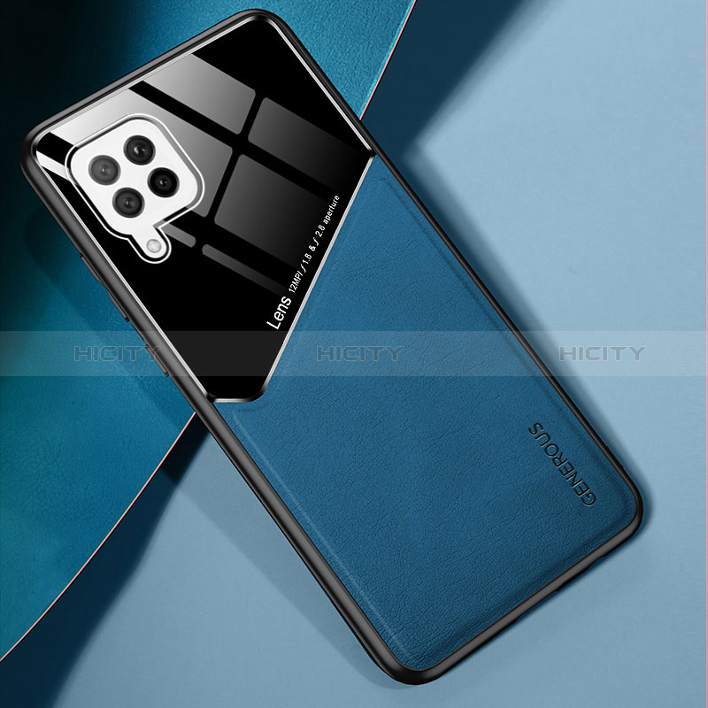 Custodia Silicone Morbida In Pelle Cover con Magnetico per Samsung Galaxy A42 5G Blu